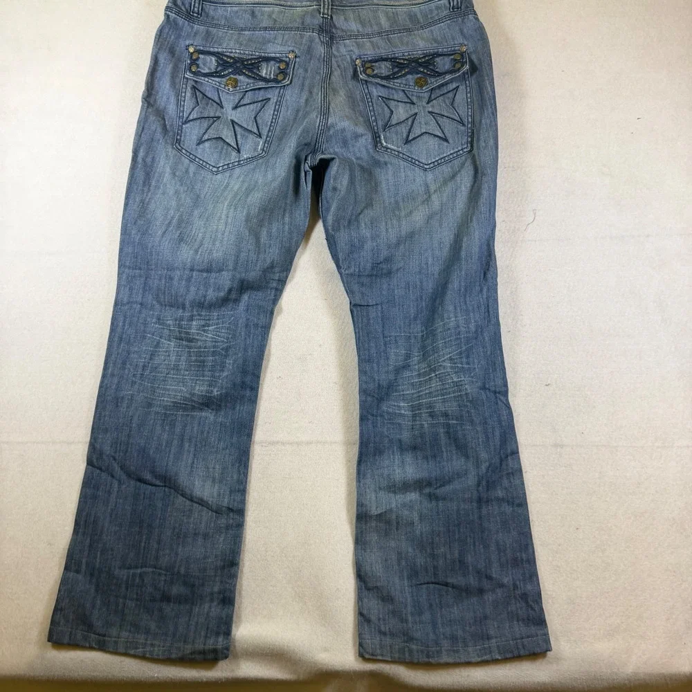 Blac Label Mens Embroidered Cross Relaxed Straight Leg Blue Denim Jeans Size 40